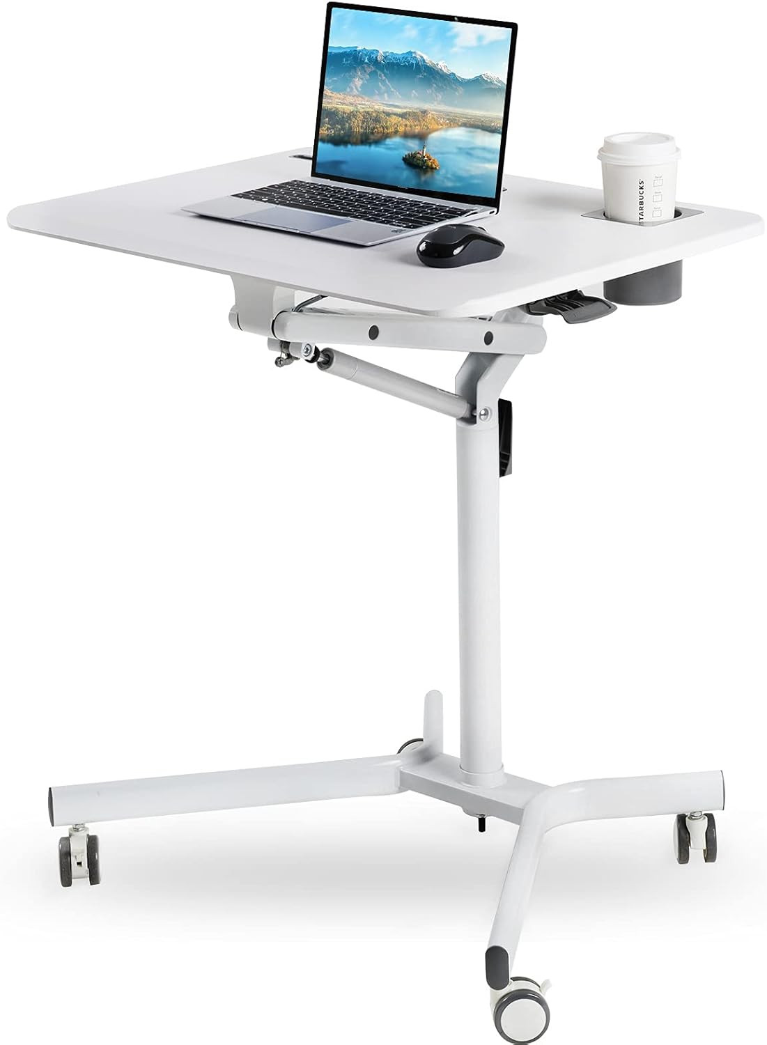 Mobile Sit Stand Desk - Height Adjustable Standing Laptop Desk Cart Rolling Couch Table on Wheels... | Amazon (US)