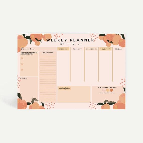 A4 Weekly Planner Pad With Peach Design - Etsy | Etsy (US)