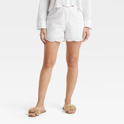 Women's High-Rise Eyelet Boxer Pull-On Shorts - A New Day™ White S | Target