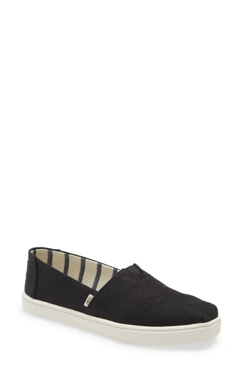 TOMS Alpargata Slip-On Sneaker in Black Heritage Canvas at Nordstrom, Size 7 | Nordstrom