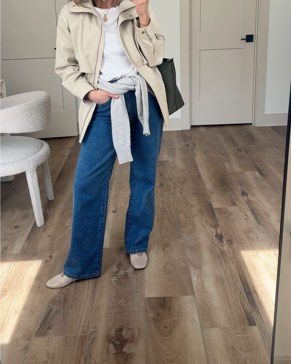 Wearing 25 jeans, small tee, small sweater, XS jacket, flats tts

#LTKOver40 #LTKootd #LTKgrwm