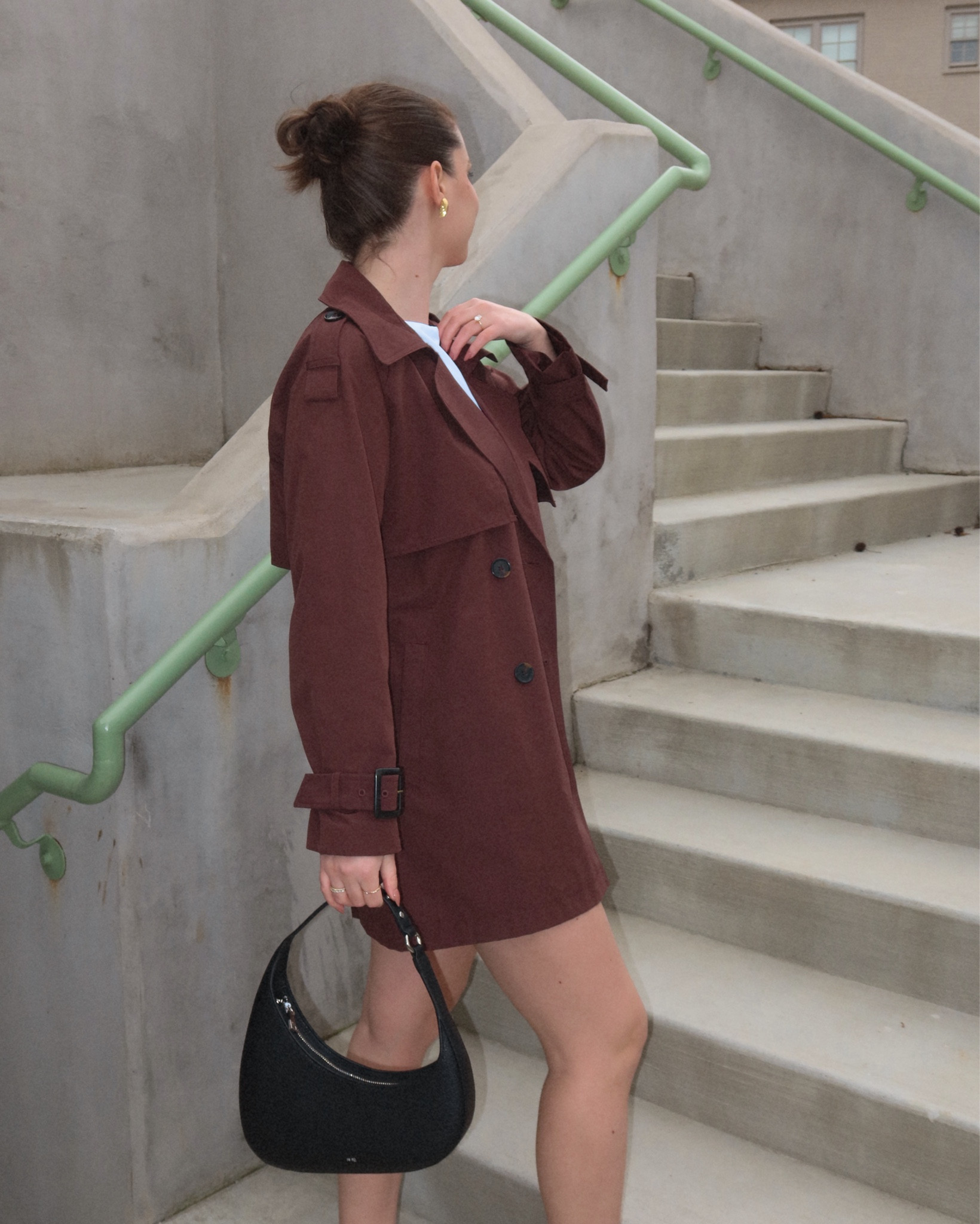 Spring fashion, mini skirt, trenchcoat, layering style, chunky gold earrings, statement accessories, ballet flats, loafers, casual chic, seasonal trends, outfit inspiration, stylish spring look, fashion essentials, daytime outfit, trendy spring attire, Abercrombie finds, Abercrombie mini skirt, Abercrombie spring new arrivals, black handbag, spring outfit in spa, spring lunch, date outfit info, spring transitional outfit

#LTKSeasonal #LTKMostLoved #LTKShoeCrush