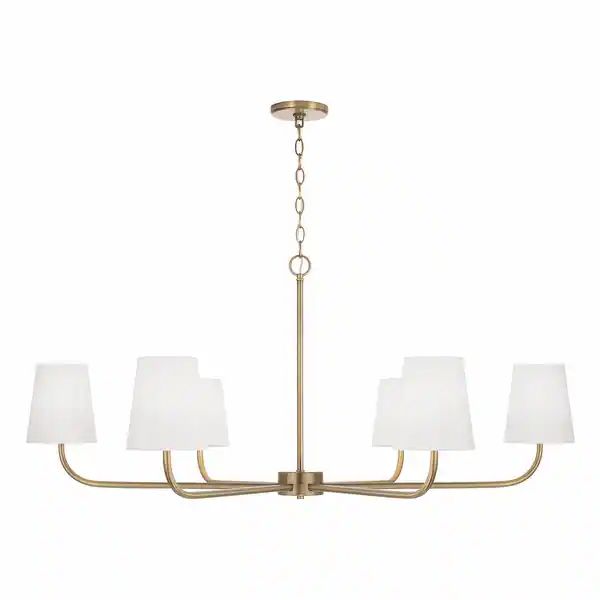 Brody 6-light Hanging Chandelier w/ White Fabric Stay-Straight Shade - Aged Brass | Bed Bath & Beyond