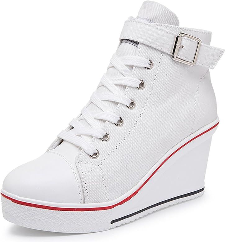 Women's Sneaker Fashion Canvas High-Heeled Shoes Lace UP Wedges Pump Shoes | Amazon (US)