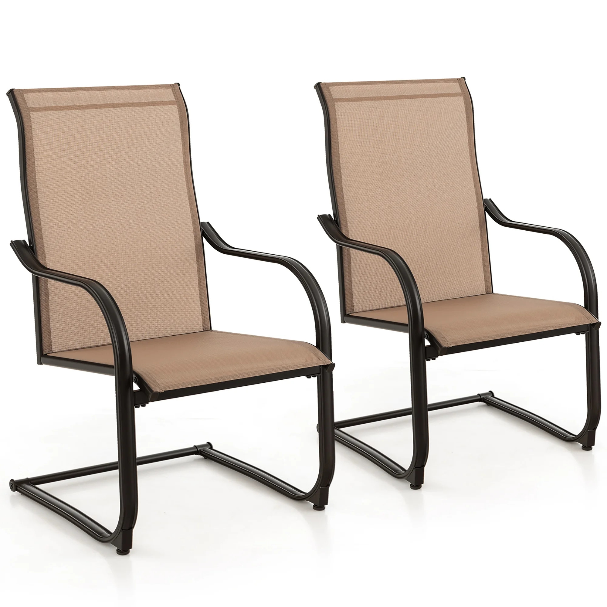Costway 2pcs C-Spring Motion Patio Dining Chairs  All Weather Heavy Duty Outdoor Brown - Walmart.... | Walmart (US)