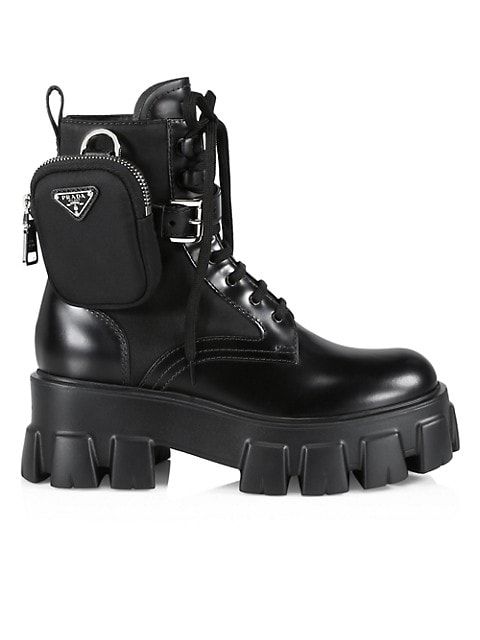Prada Monolith Leather &amp; Nylon Lug-Sole Combat Boots | Saks Fifth Avenue