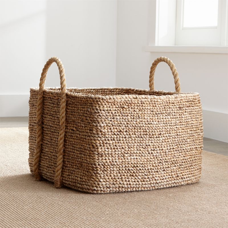 Tyler Square Basket With Rope Handle Low 21"Wx18"Dx17.75"H | Crate & Barrel