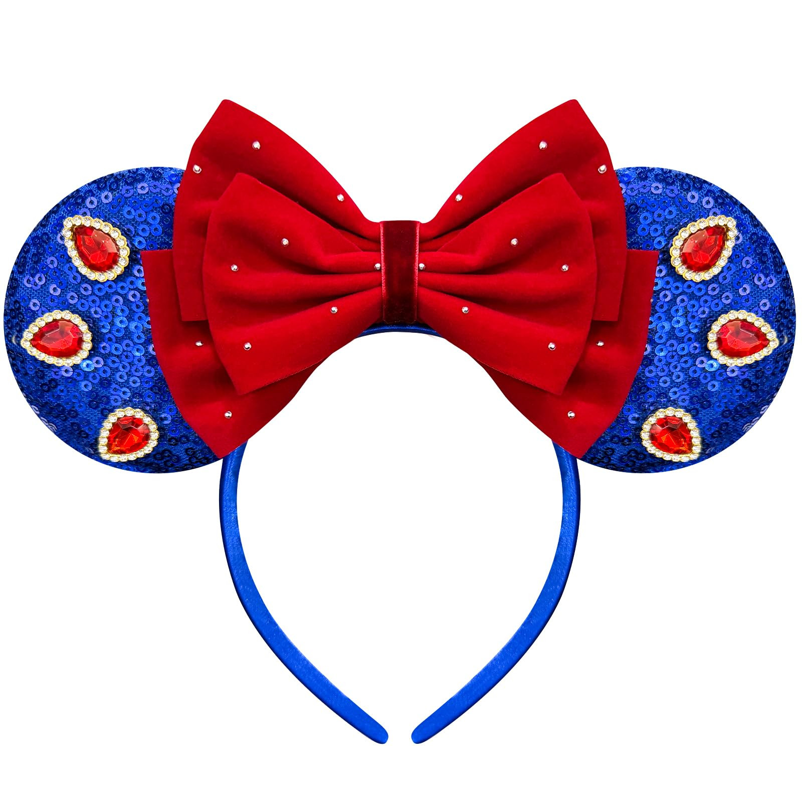 Cute Princess Mouse Ears Headband for Women, Red Velvet Bows Deep Blue Princess Hairband for Hall... | Amazon (US)