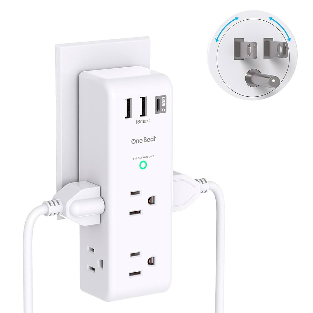 Surge Protector Outlet Extender with Rotating Plug - One Beat 6 AC Multi Plug Outlet with 3 USB P... | Amazon (US)