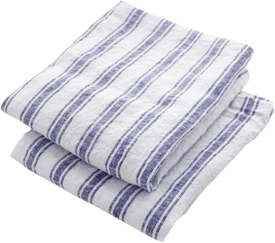 Blue Kitchen Towels – 100% Pure Linen Hand Towels, French Striped Dish Cloths for Washing Dishe... | Amazon (US)