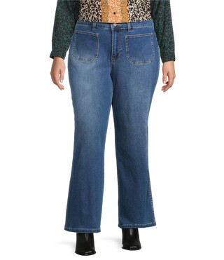 Plus Size Stretch Denim Wide Leg Patch Pocket Jeans | Dillard's
