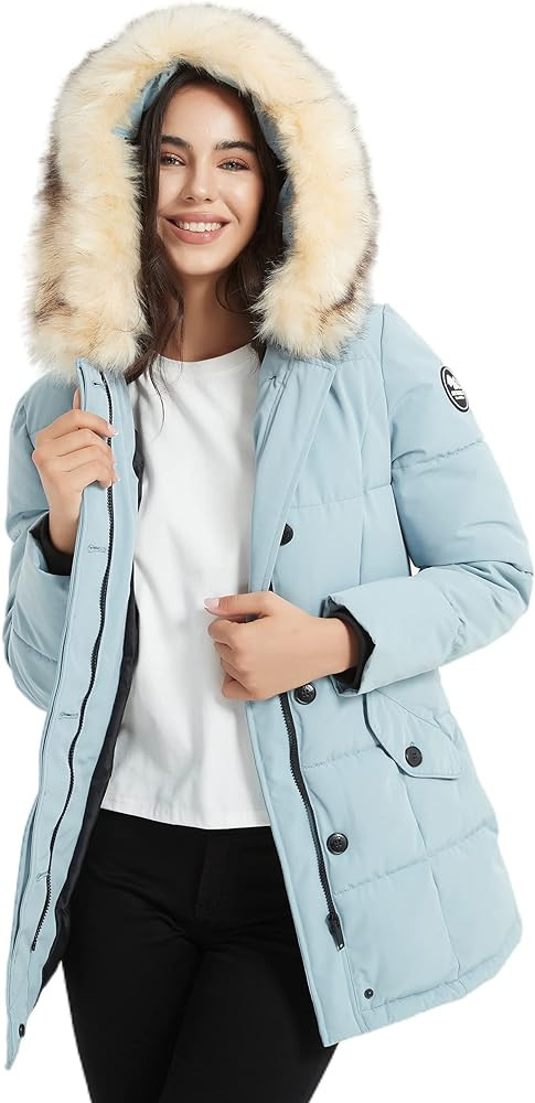 Molemsx Women's Padded Jacket, Ladies Fur Hooded Thickened Vegan Down Long Parka Winter Outwear W... | Amazon (US)