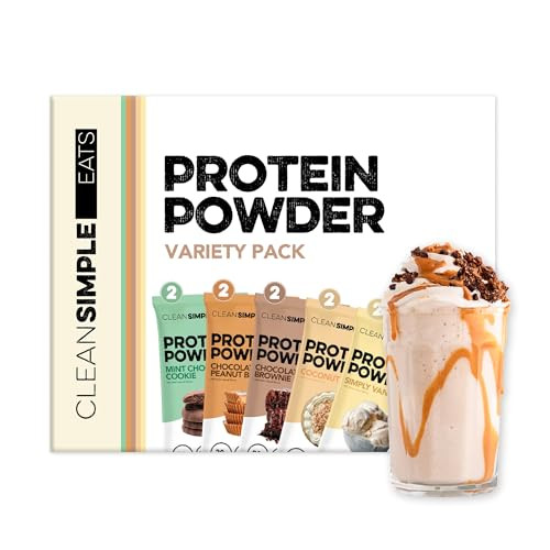 Clean Simple Eats Whey Protein Powder, Variety Pack, Naturally Sweetened Flavors, 100% Grass Fed Protein Powder with Digestive Enzymes & No Artificial Ingredients, Gluten Free, 10 Single Serve Packs | Amazon (US)