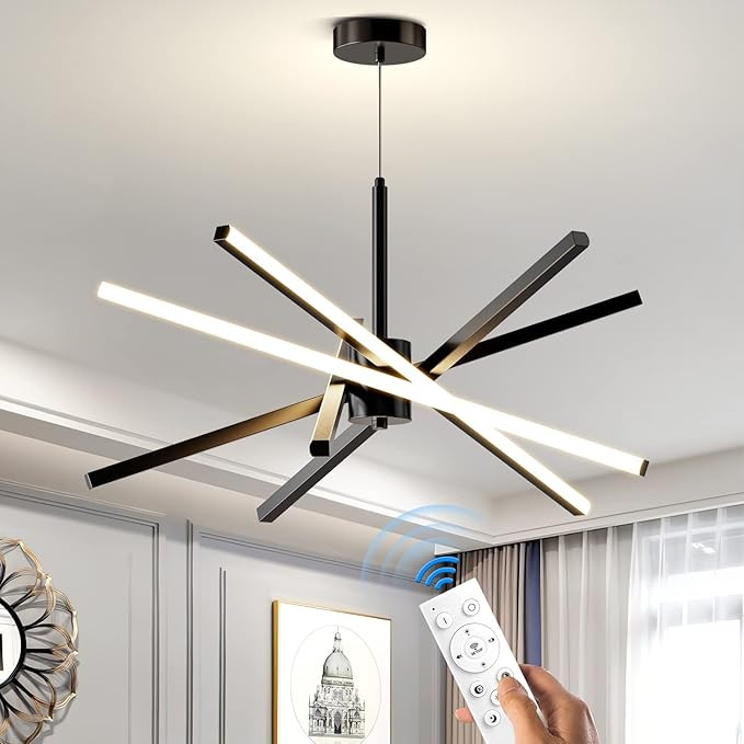 Modern Sputnik Chandelier Ceiling 82W LED Black Pendant Light Embedded Mount Chandeliers Dining R... | Amazon (US)