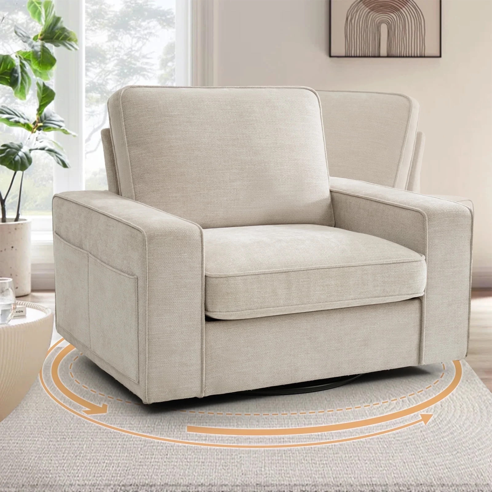 BEDHOURS Swivel Accent Chair for Living Room and Bedroom Modern Fabric Armchair  (Beige) | Walmart (US)