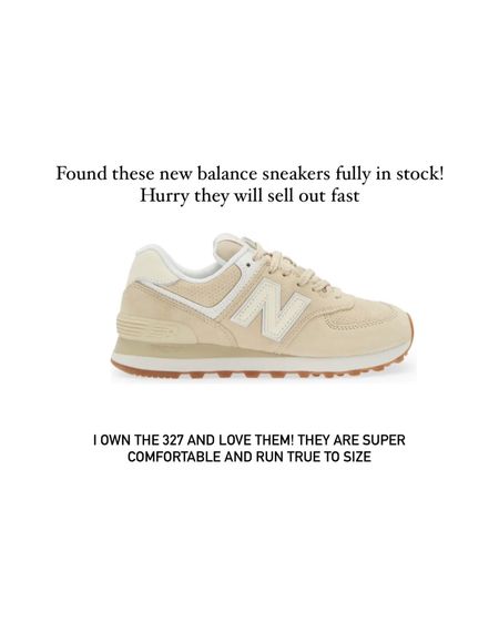 Neutral new balance sneakers in stock! I own the 327 sneakers and they run true to size and super comfortable, StylinByAylin 

#LTKunder100 #LTKSeasonal #LTKshoecrush