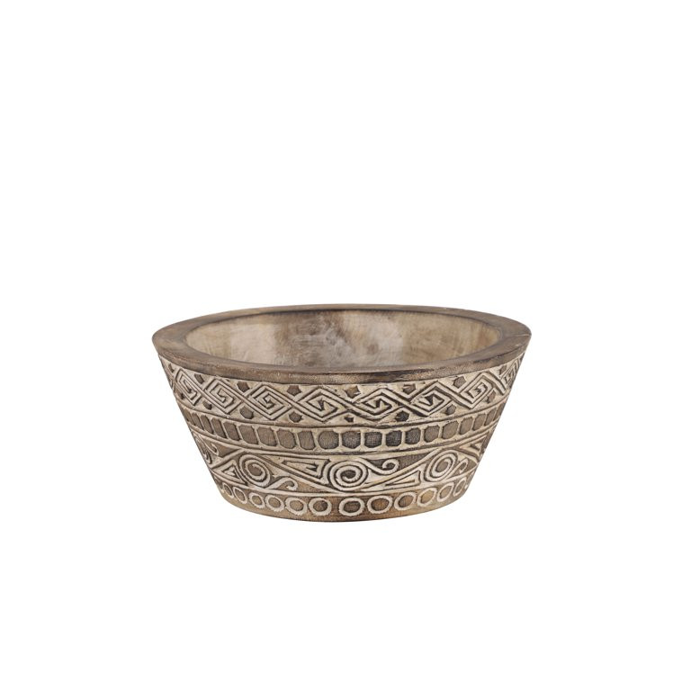 Large Round Decorative Hand-Carved Brown & White Wood Bowl w/ Tribal Design, 15.5” x 7” | Walmart (US)