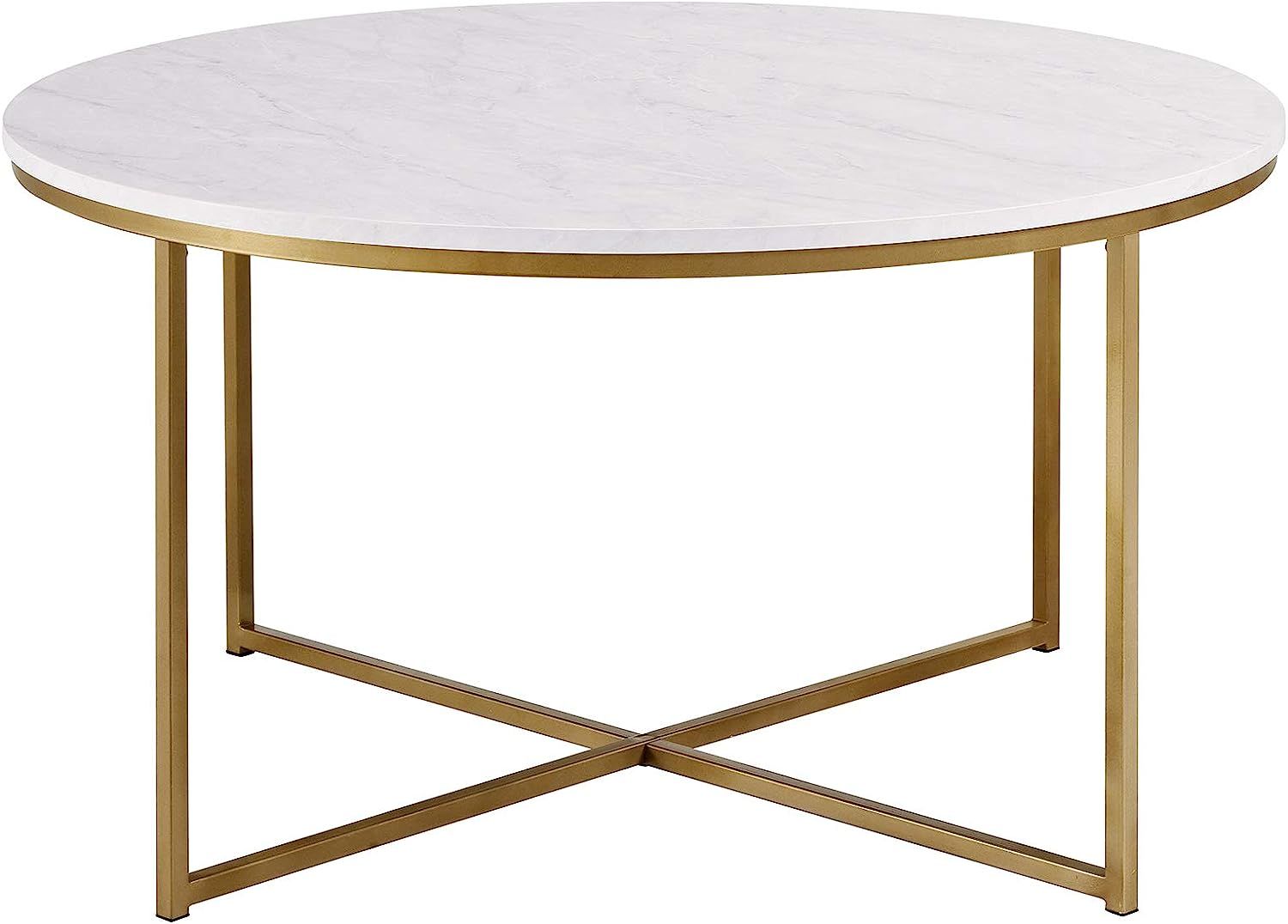 Walker Edison Furniture Company Modern Round Coffee Accent Table Living Room, Marble/Gold | Amazon (US)