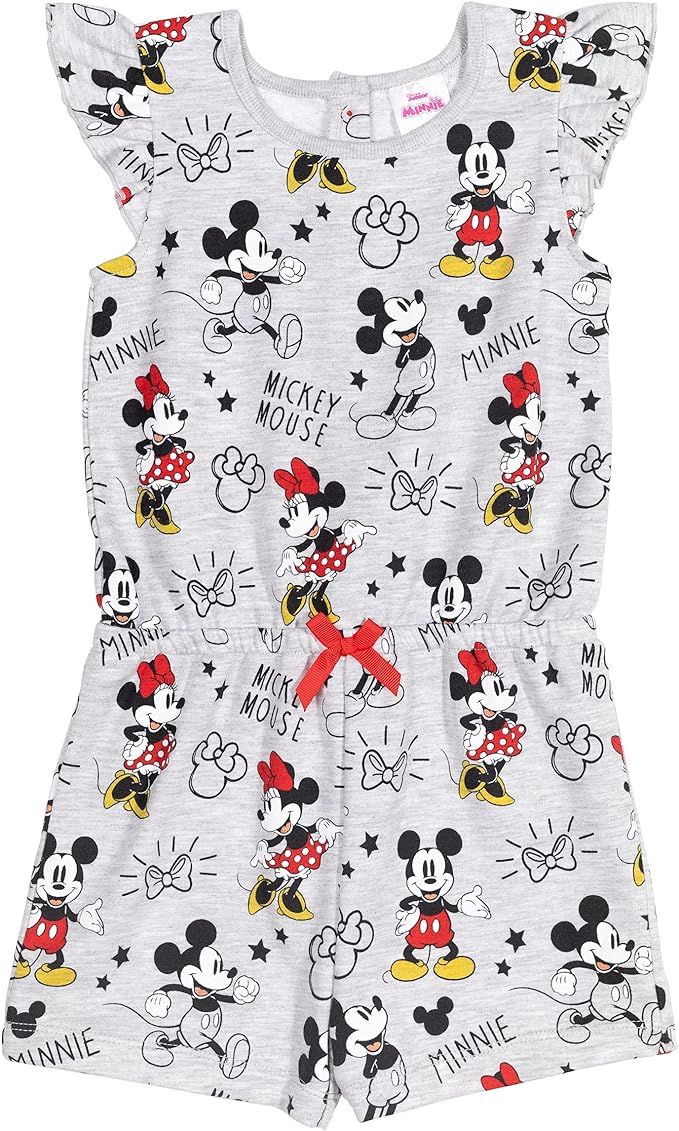 Disney Mickey and Minnie Mouse Girls French Terry Ruffle Romper | Amazon (US)