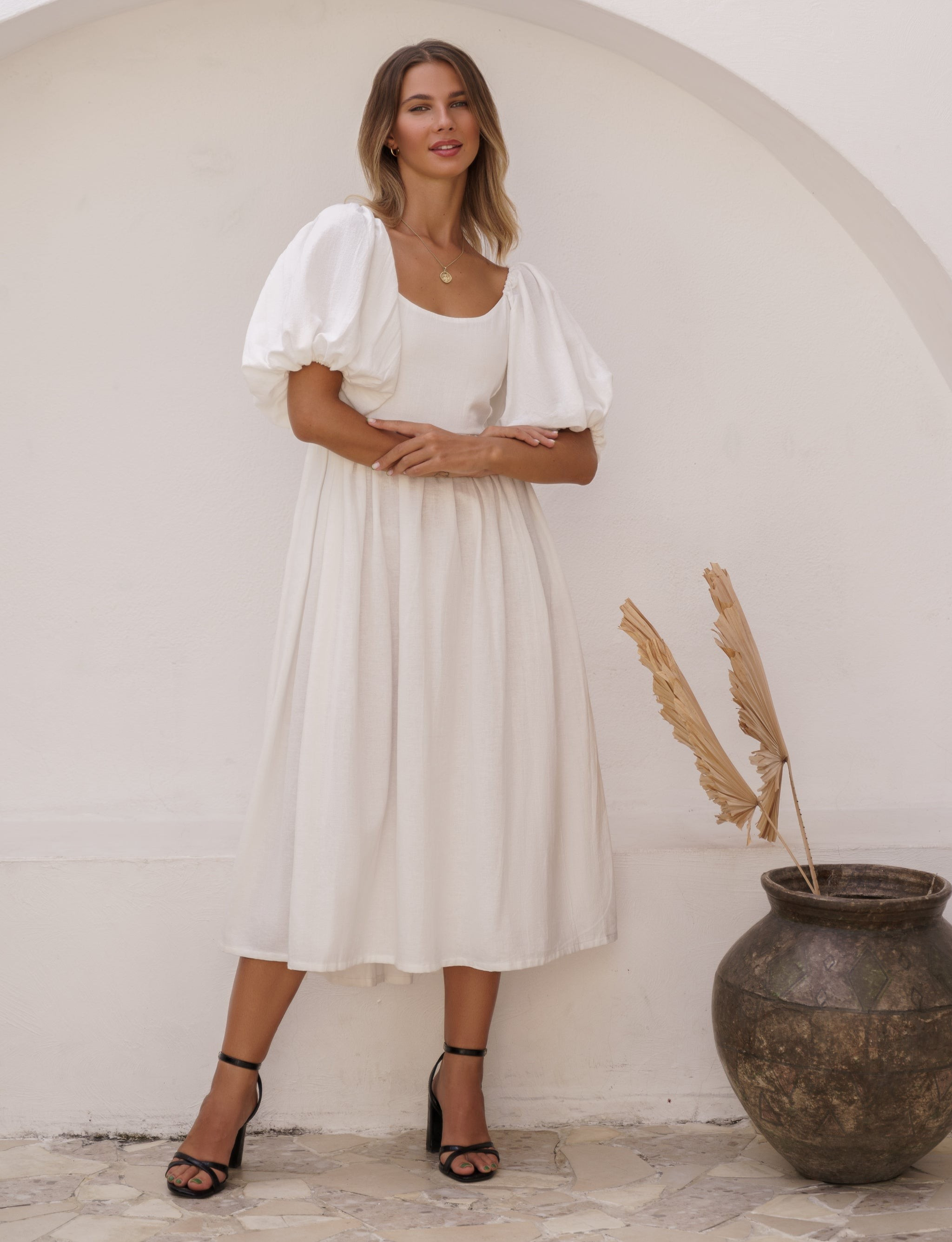 Cherie Fields Puff Sleeve Midi Dress | Dressbarn