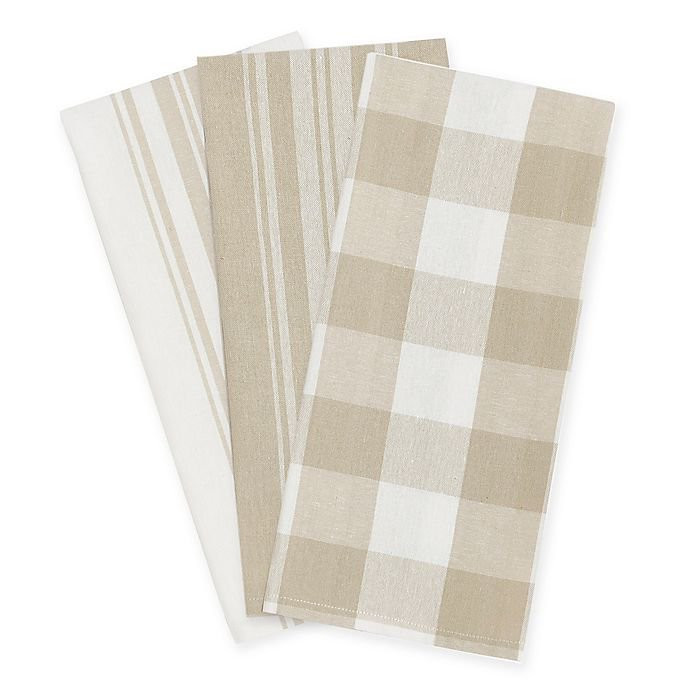 Elrene Farmhouse Living Kitchen Towels in Tan/White (Set of 3) | Walmart (US)