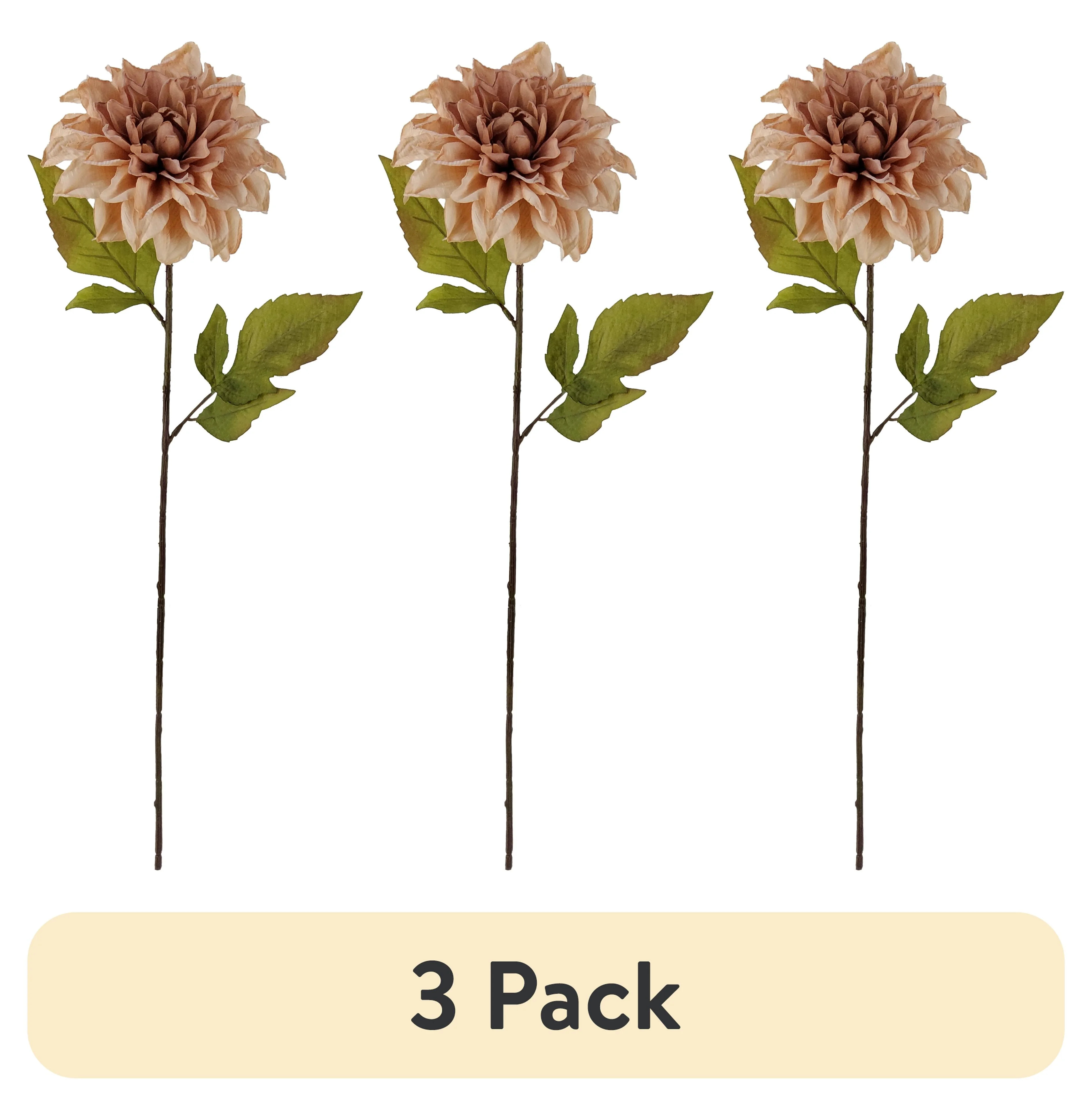(3 pack) Mainstays Indoor Artificial Flower Stem, Dried Look Dahlia, Cream Color, Assembled Heigh... | Walmart (US)