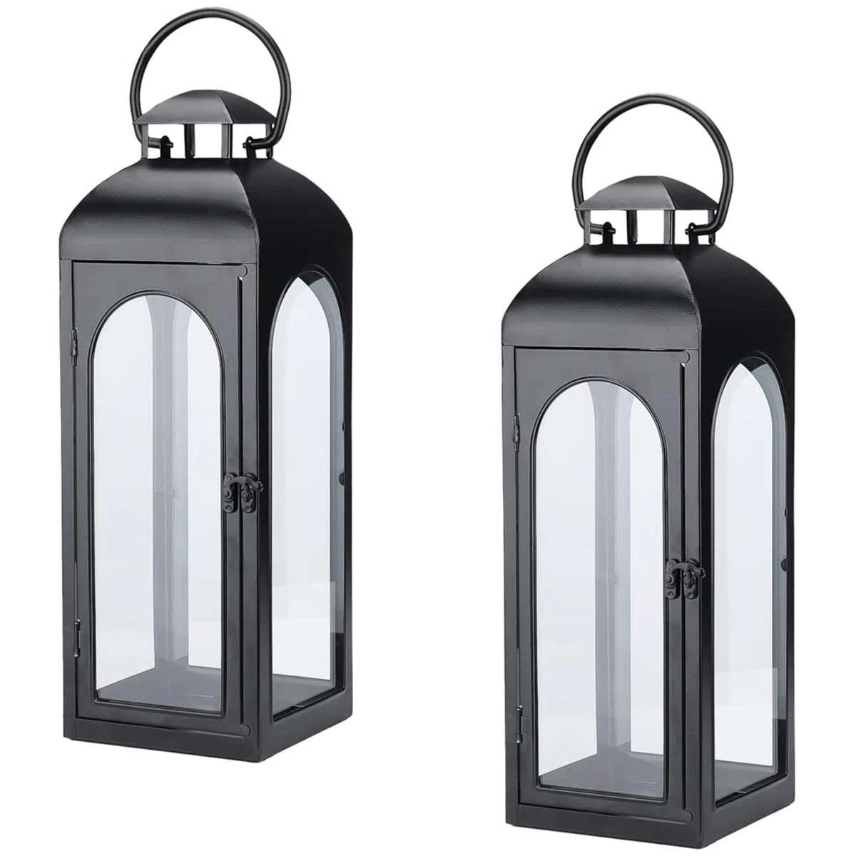 Black Metal Hurricane Lantern with Clear Glass Panels | Wayfair North America