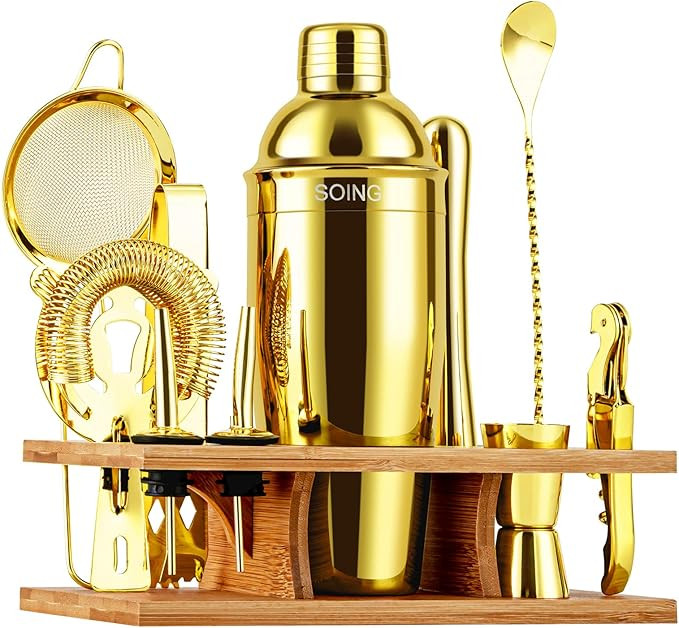Soing 11-Piece Gold Bartender Kit,Perfect Home Cocktail Shaker Set for Drink Mixing,Stainless Ste... | Amazon (US)