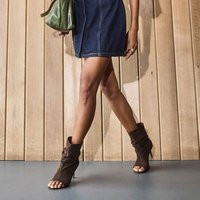 Innocent Peep Toe Stiletto Heel Ruched Ankle Boot In Brown Faux Suede, Women's Size UK 4 | EGO (UK)