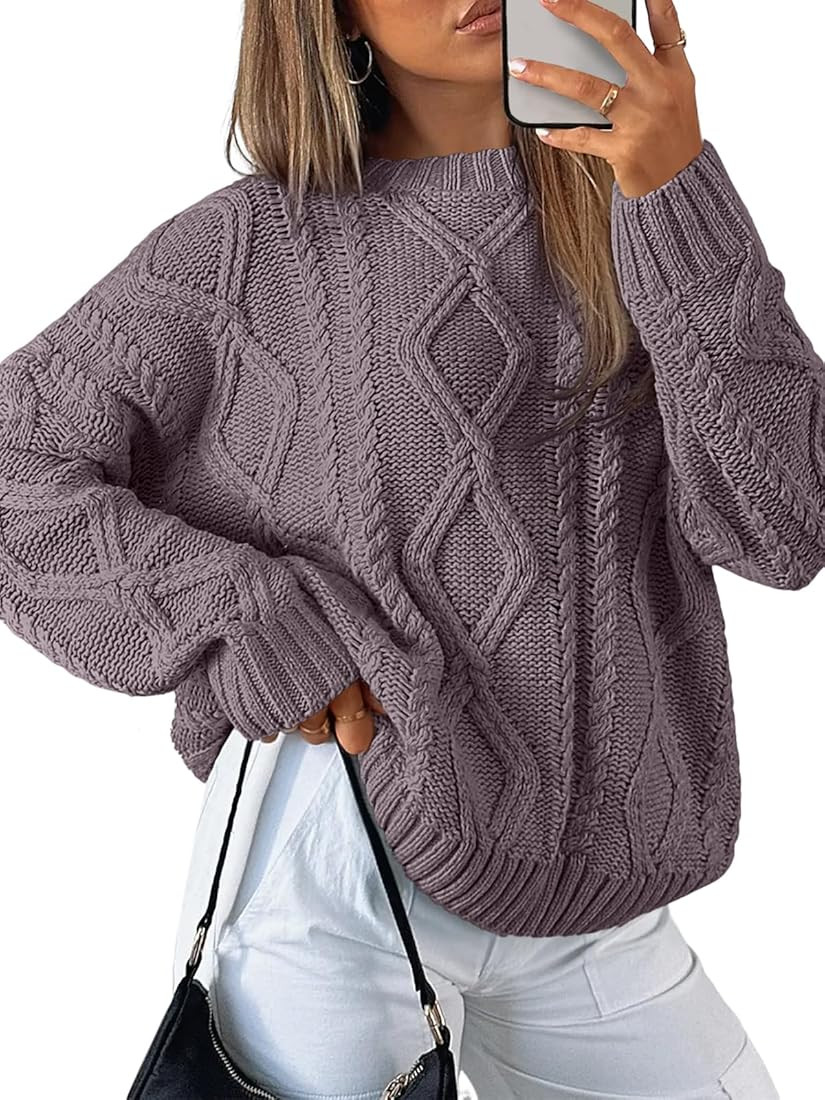 Trendy Queen Women's Oversized Cable Knit Crewneck Sweaters | Amazon (US)