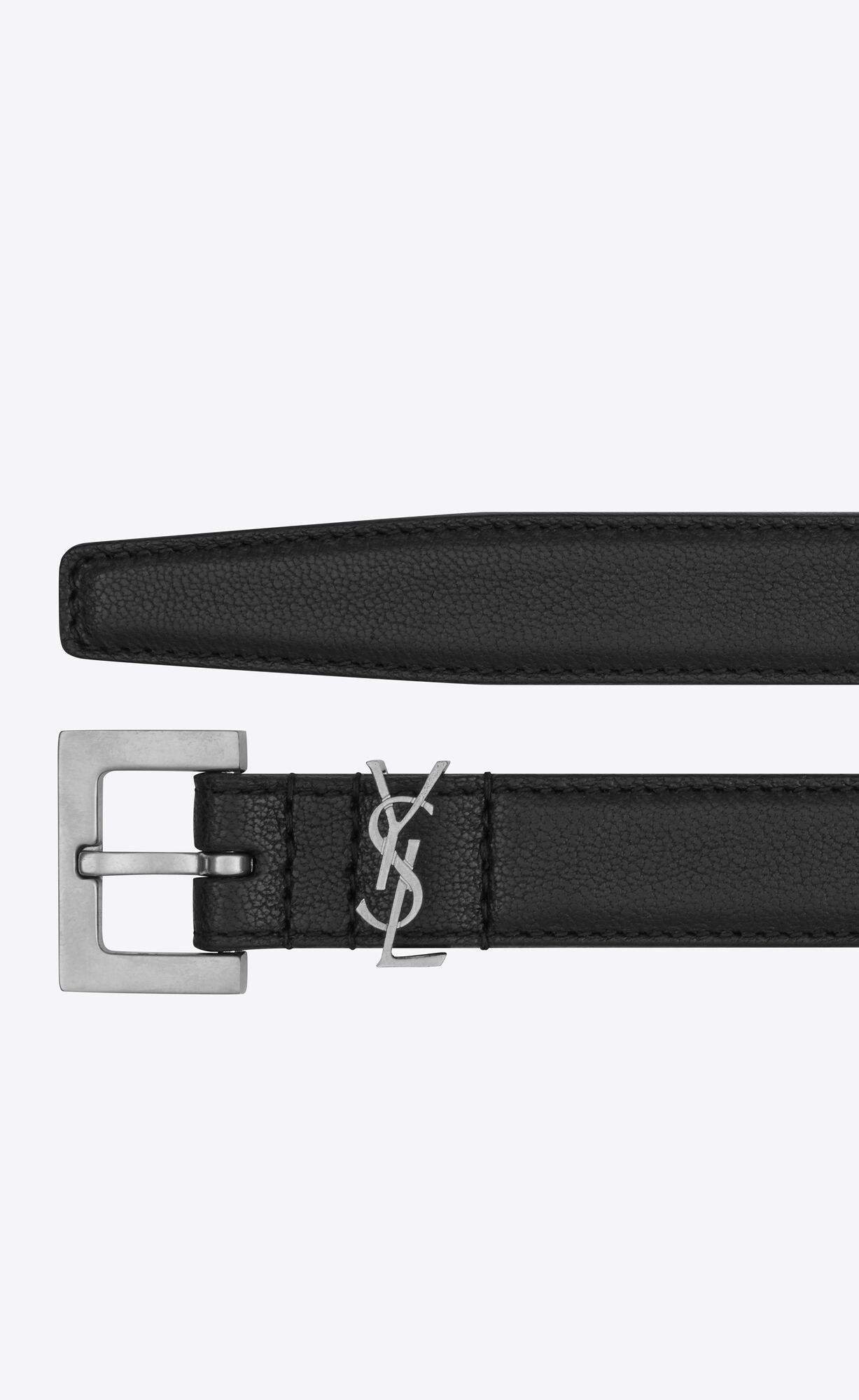 thin belt with square buckle made with metal-free tanned leather, featuring a Saint Laurent-CASSA... | Saint Laurent Inc. (Global)