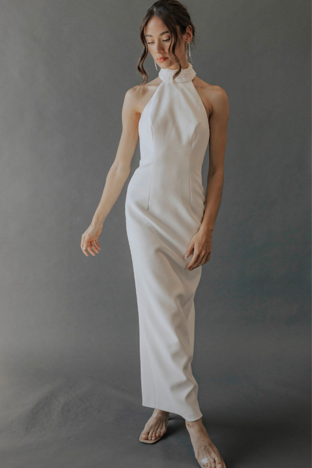 a line princess bridesmaid dress Berylove Women White Bridal Shower Dress Off The Shoulder Satin Wedding Rehearsal Dress, White / US10 main image 0