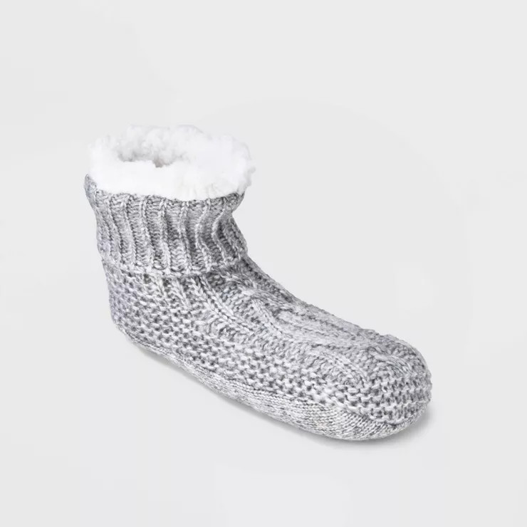 Women's Cable Knit Faux Shearling Lined Booties with Grippers - Stars Above™ | Target