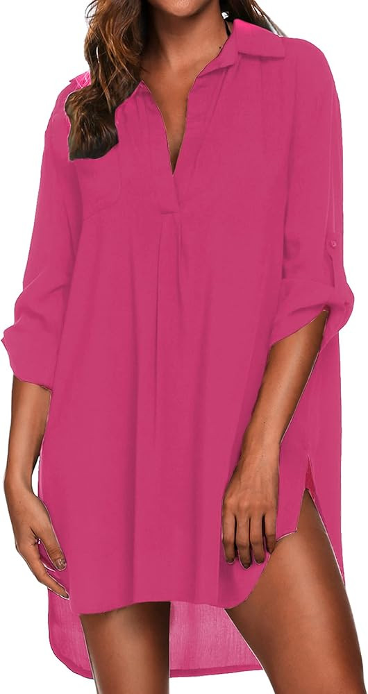 Ekouaer Women's Swimsuit Beach Cover Up Shirt Bikini Beachwear Bathing Suit Beach Dress | Amazon (US)