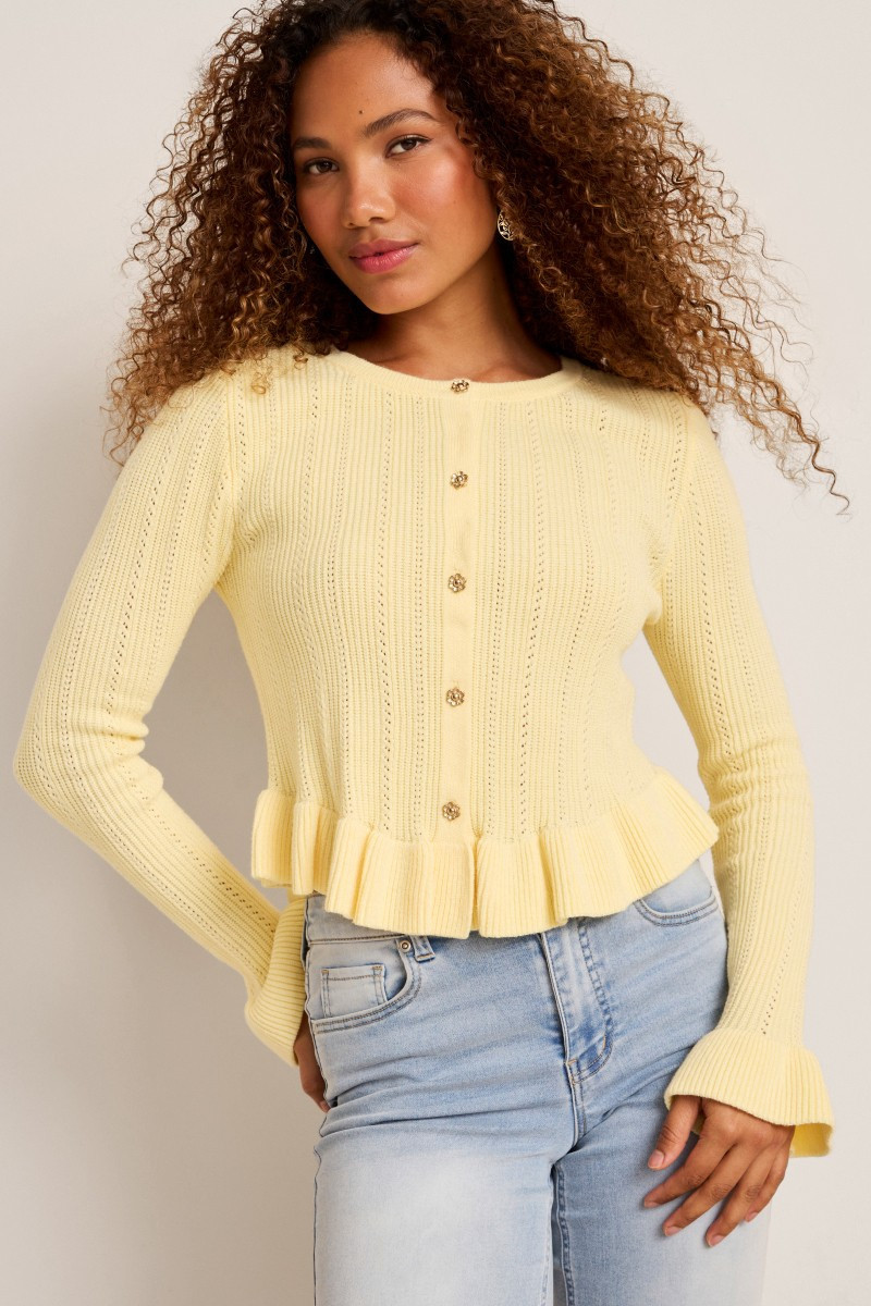 Emma Ruffle Cardigan | Francesca's