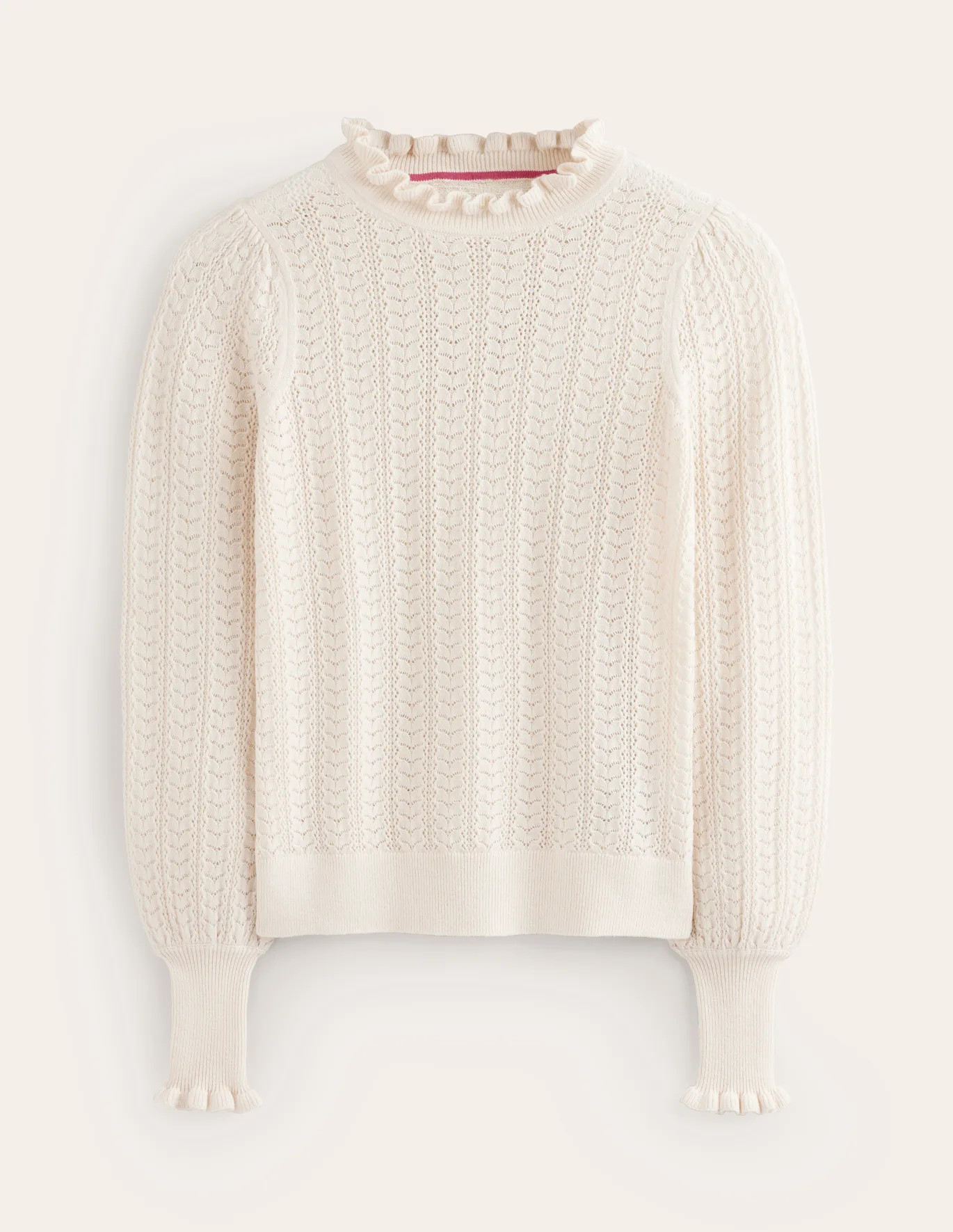 Tia Pointelle Frilled Jumper - Warm Ivory | Boden US | Boden (US)