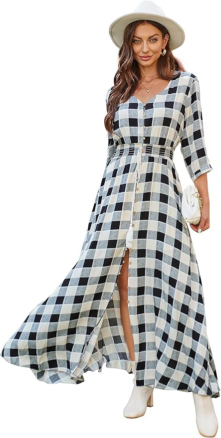 VintageClothing Women's Floral Maxi Dresses with Sleeves Flowy Boho Beach Dress | Amazon (US)