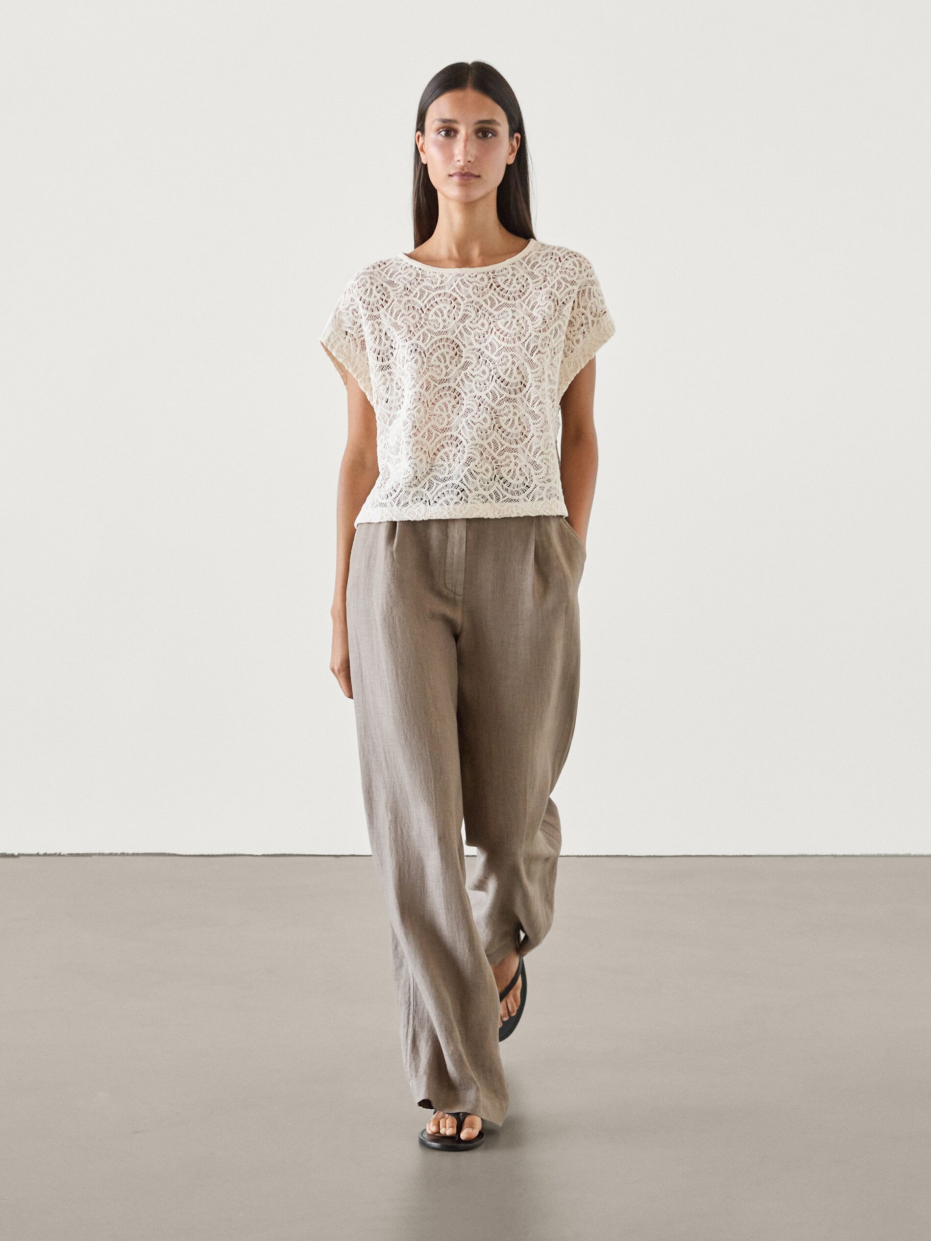 Embroidered crochet top | Massimo Dutti UK