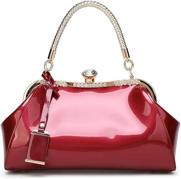 ROUROU Glossy Patent Leather Handbag for Women Top Handle Tote Bag Evening Shoulder Bag Wedding S... | Amazon (US)