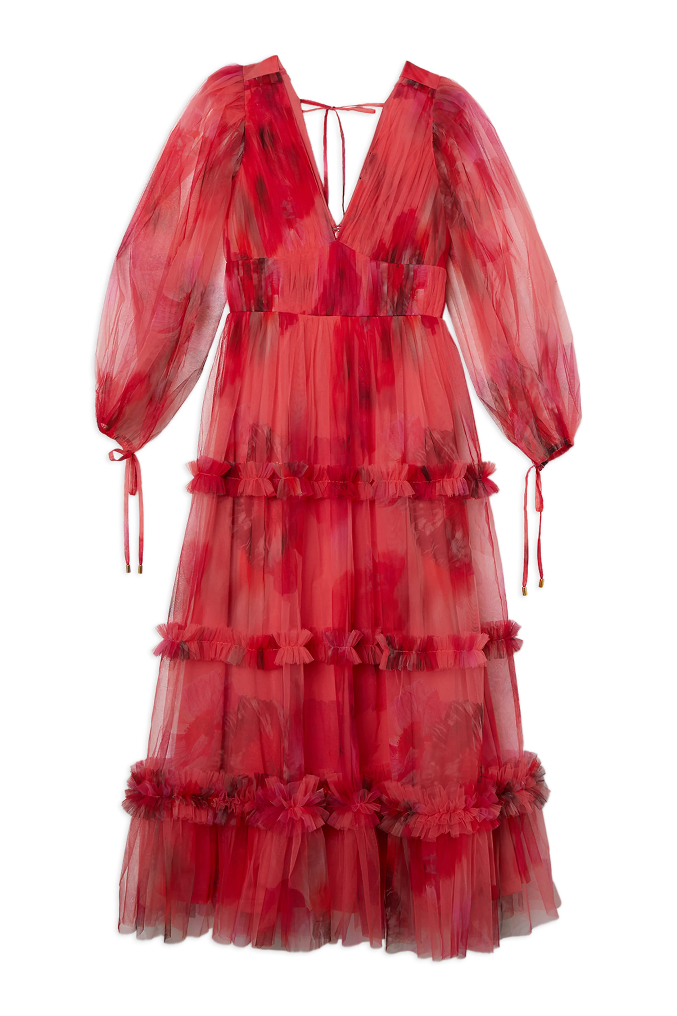 Spring Floral Tulle Plunge Maxi Dress | Karen Millen UK + IE + DE + NL