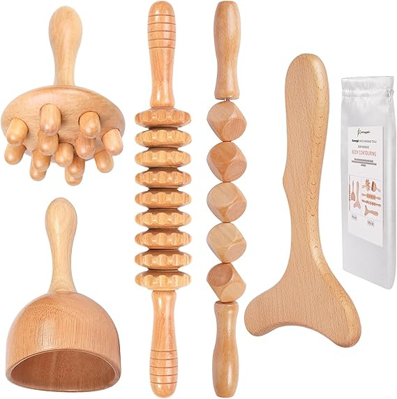 Komogir Wood Therapy Massage Tools 5-in-1 Lymphatic Drainage Massager Maderoterapia Kit Wooden Ma... | Amazon (US)