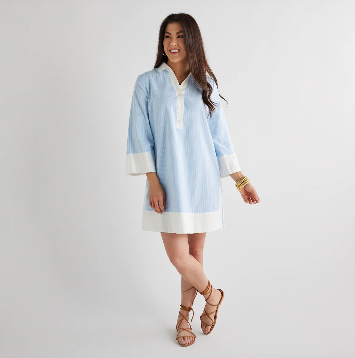 Carrie Dress Blue Stripe | Caryn Lawn
