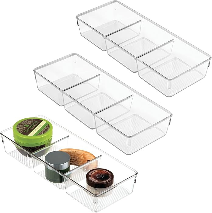 iDesign 3-Section Drawer Organizer for Kitchen, Bathroom, and Desk Drawers - Set of 3 - Clear | Amazon (US)