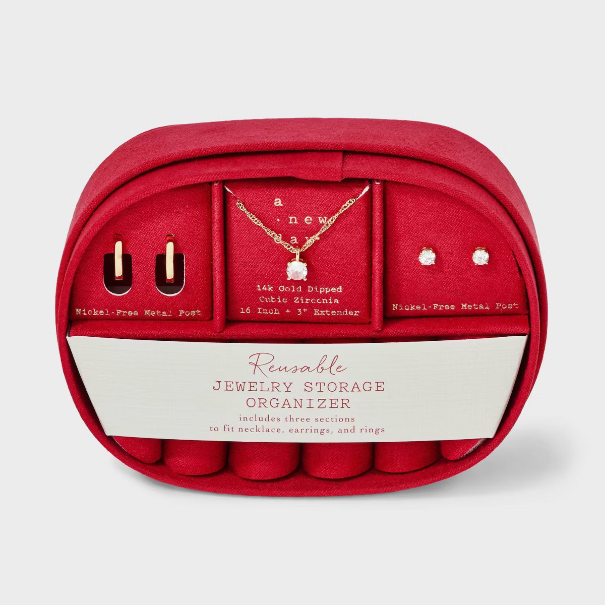 14K Gold Dipped Cubic Zirconia Necklace and Huggie Stud Earring Set 3pc - A New Day™ Gold | Target