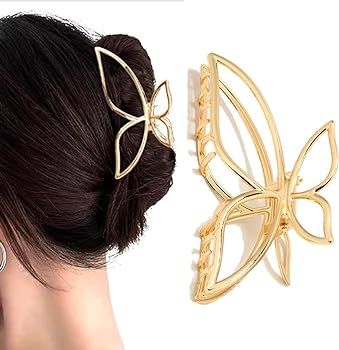 Butterfly Hair Clips Butterfly Claw Clips Large Metal Hair Clips 4.3" Gold Hollow Butterfly Hair ... | Amazon (US)