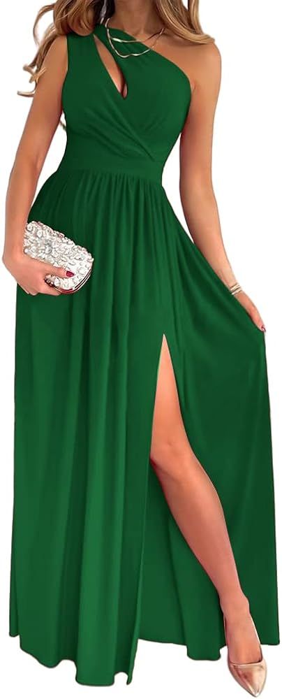 LYANER Women's One Shoulder High Split Cutout Sleeveless Elegant Party Maxi Dress | Amazon (US)