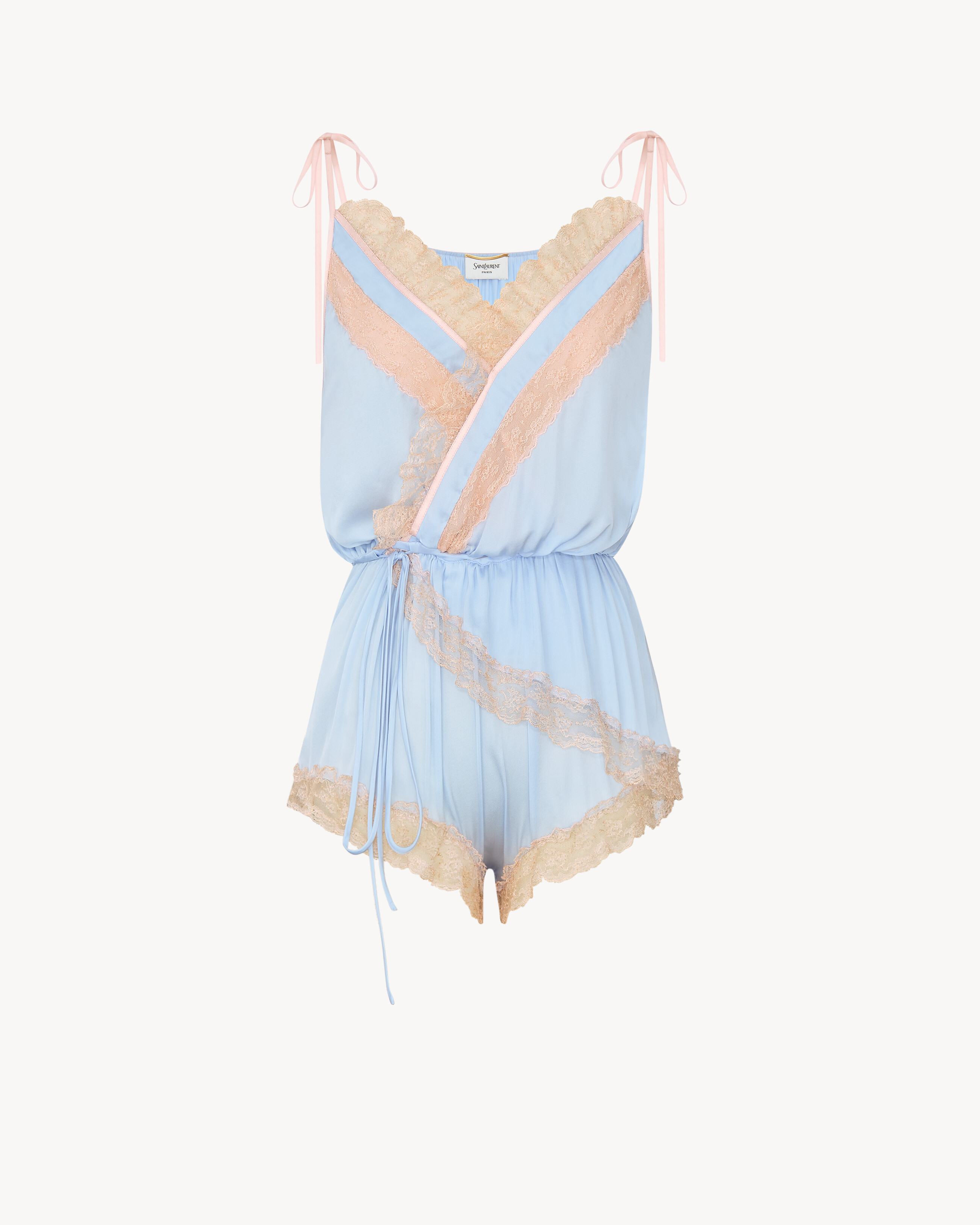 laced romper in silk crepe muslin | Saint Laurent Inc. (Global)