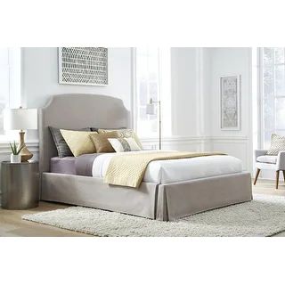 Laurel Wheat Upholstered Skirted Panel Bed - Overstock - 31289026 | Bed Bath & Beyond