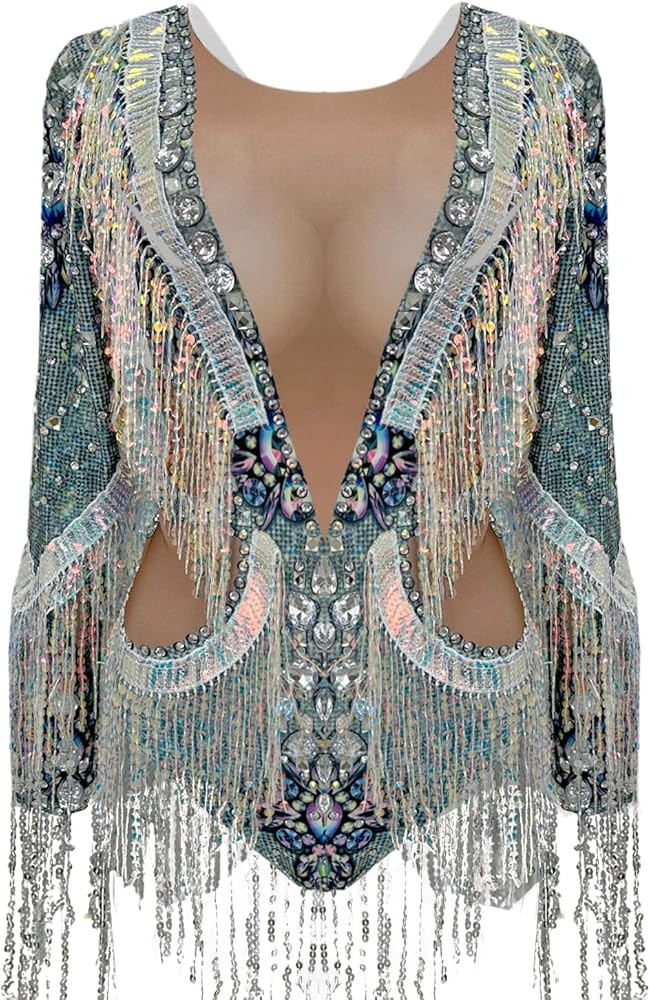 Amazon.com: Women Sequin Tassel Party Bodysuit Stretch Dance Fringes Diamonds Jumpsuit Club Bar Singer Leotard Stage Wear Nude : Clothing, Shoes & Jewelry | Amazon (US)