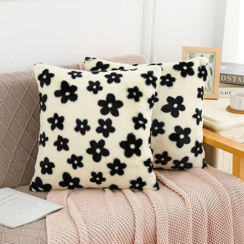 Fluffy Plush Throw Pillow Covers 18x18 Set of 2 for Couch Decorative Soft Luxury Cushion Shell fo... | Amazon (US)